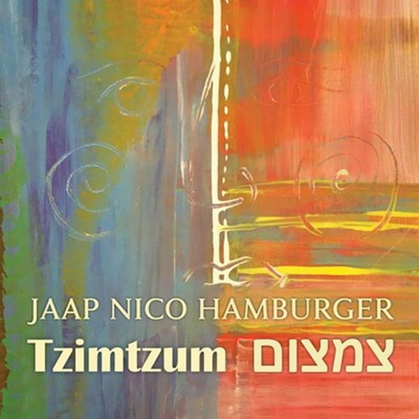 Cover of Tzimtzum by Jaap Nico Hamburger — an abstract painting in reds, greens and blues.