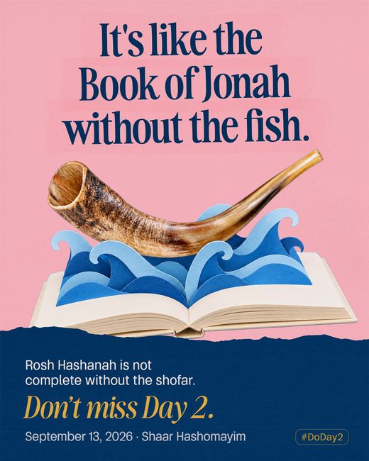 An open book with cut paper waves rising from its pages, a shofar riding the crest where the great fish would be.