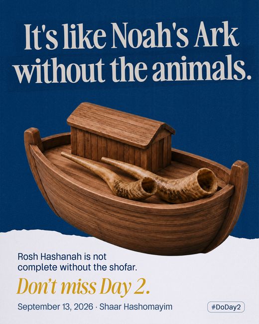 A wooden ark carrying two shofars side by side instead of pairs of animals.