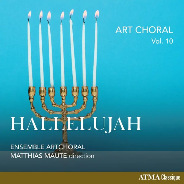Cover of Art Choral Vol. 10: Hallelujah — a seven-branched menorah with lit candles against a blue ground.